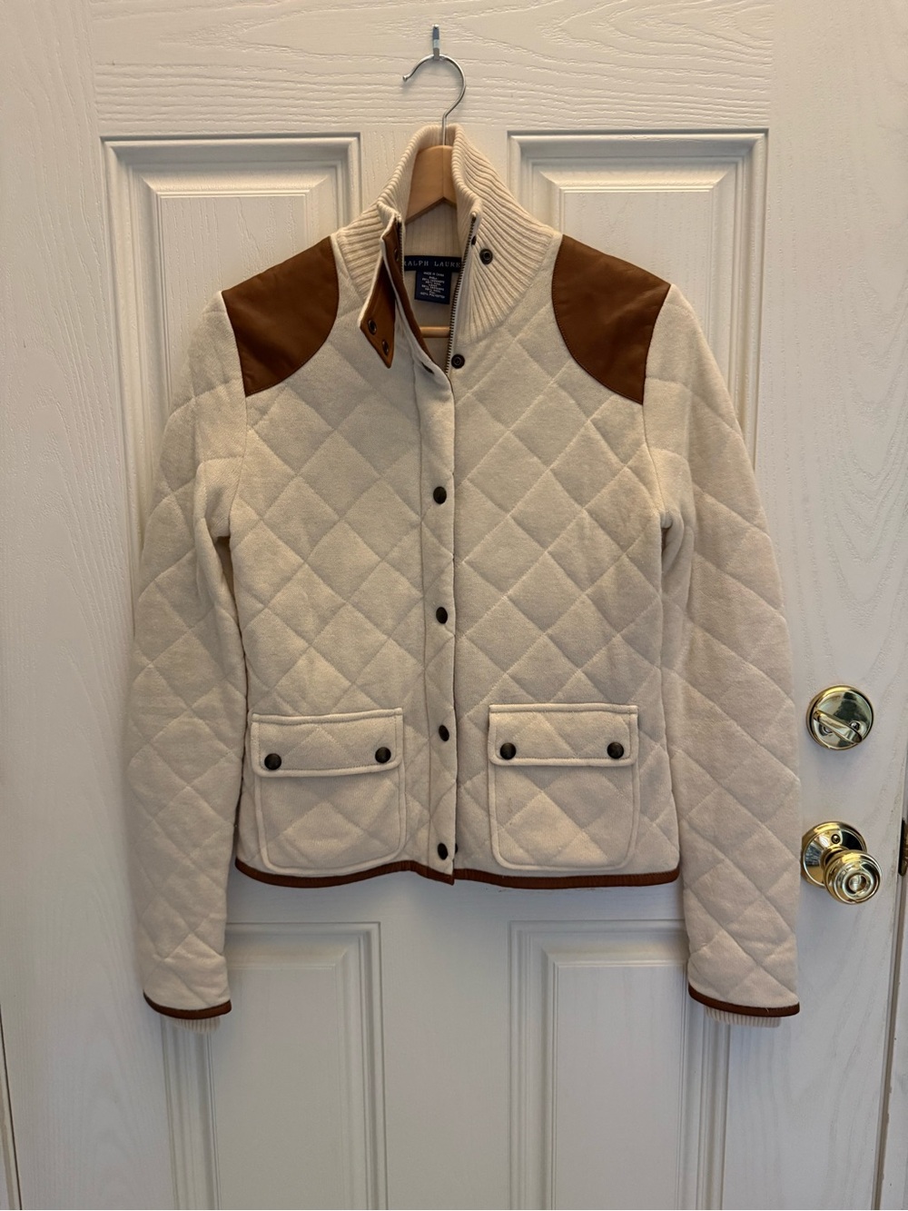 Ralph Lauren cream diamond-quilted mockneck jacket